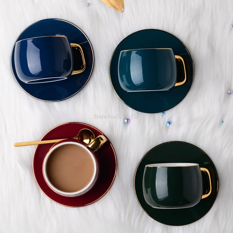 Ceramic Coffee Tea Cups and Mugs Travel Coffee Cup Saucer Set Porcelain Teacup with The Spoon Drinking