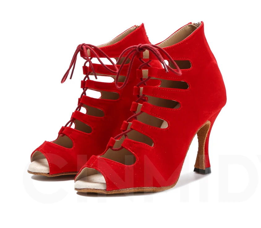 Schwarze Latein-Tanzschuhe für Damen Tango Salsa Rumba Ballroom Satin Tanzstiefel Damen Rote Sexy Pole Dance Schuhe Damen High Heels – Detail 20