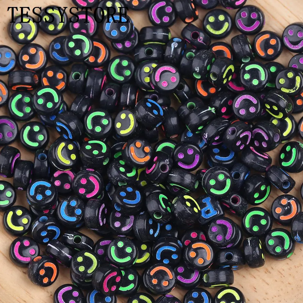 100pcs/lot 4*7mm Smile Face Acrylic Spacer Beads Oval Shape Beads For Jewelry Making DIY Bracelet Necklace Accessories