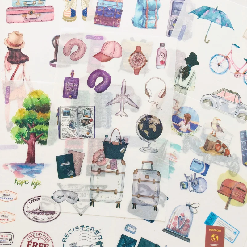 6 Sheets Journey Memory Bags Suitcase Paper Sticker Adhesive Stick Label