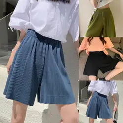 Summer women's shorts high waist solid color women's shorts wide-leg pleated loose fashion sports women's shorts