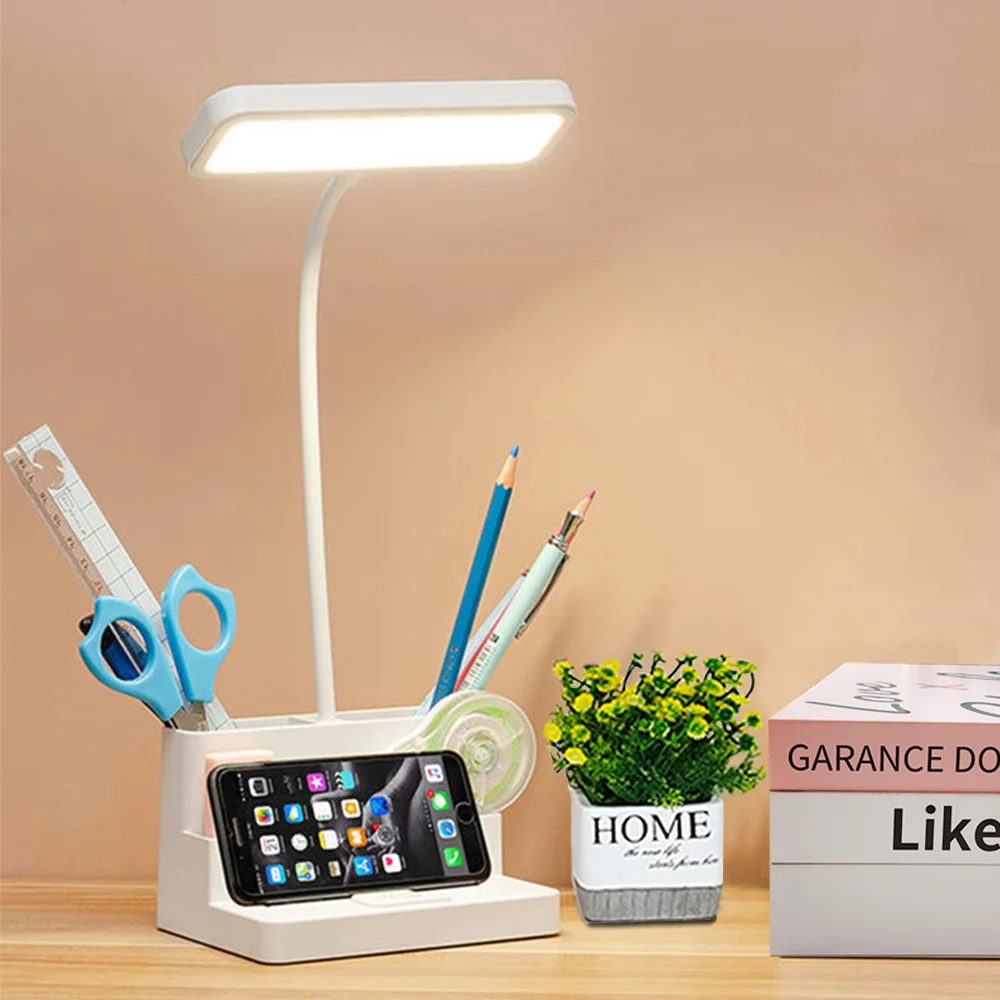 

Table Lamp With Pen Holder Eye Protection Rechargeable Plug-In Soft Light Reading Table Lamp Led Bedside Lamp Indoor Lighting