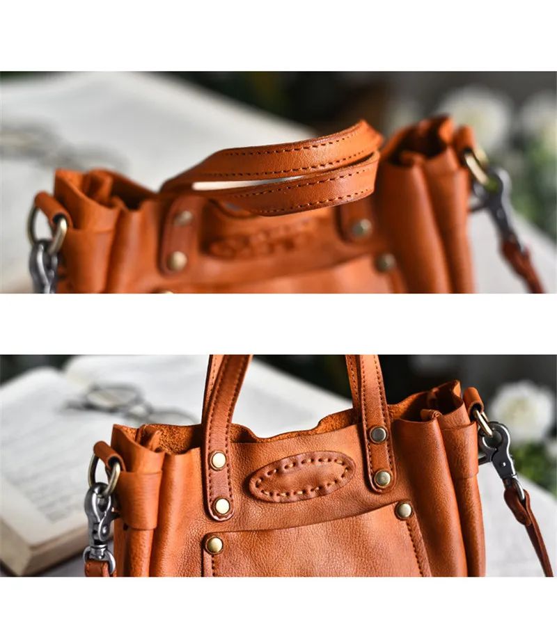 Vintage high-quality handmade Genuine leather kitty bag natural cowhide lock handbag soft leather shoulder messenger female bag