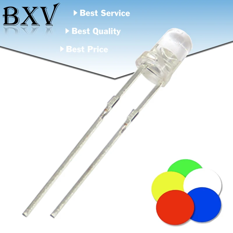100PCS F3 F5 3MM 5MM Round Water Clear Green Yellow Blue White Red LED Light Lamp Emitting Diode