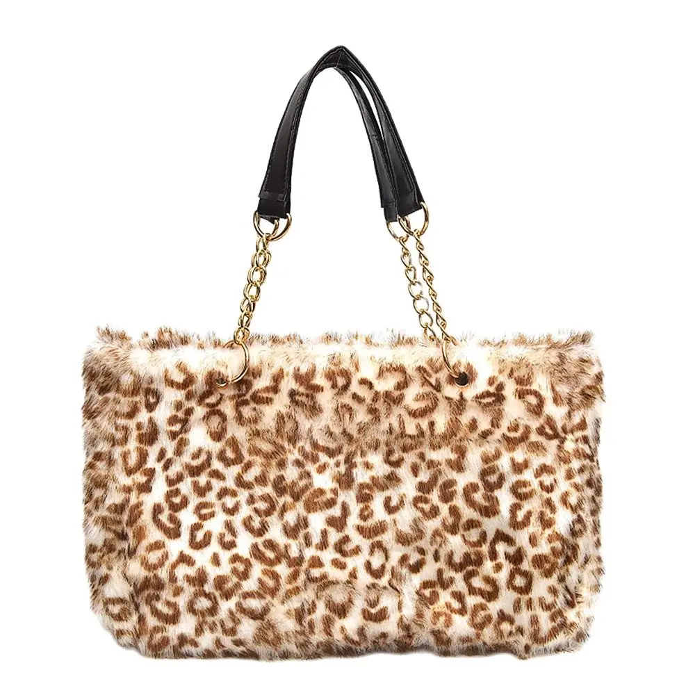 New Large Size Handbags For Women 2023 Plush Fur Tote Fashion Leisure Female Designer Shopping Bags Metal Strap Winter Bags M380