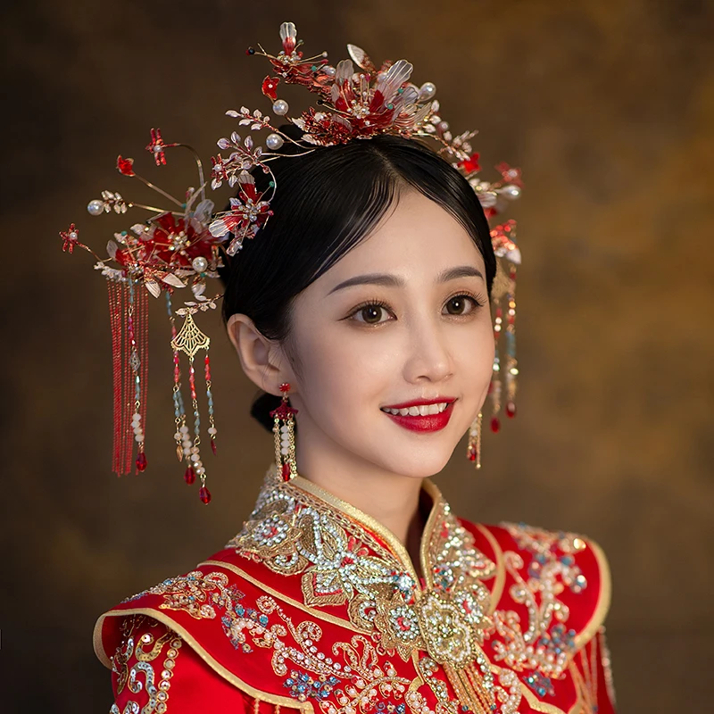 Handmade Draggonfly Designs Vintage Brides Hair Accessories Chinese Classical Wedding Headdress Jewelry Hair Jewelries