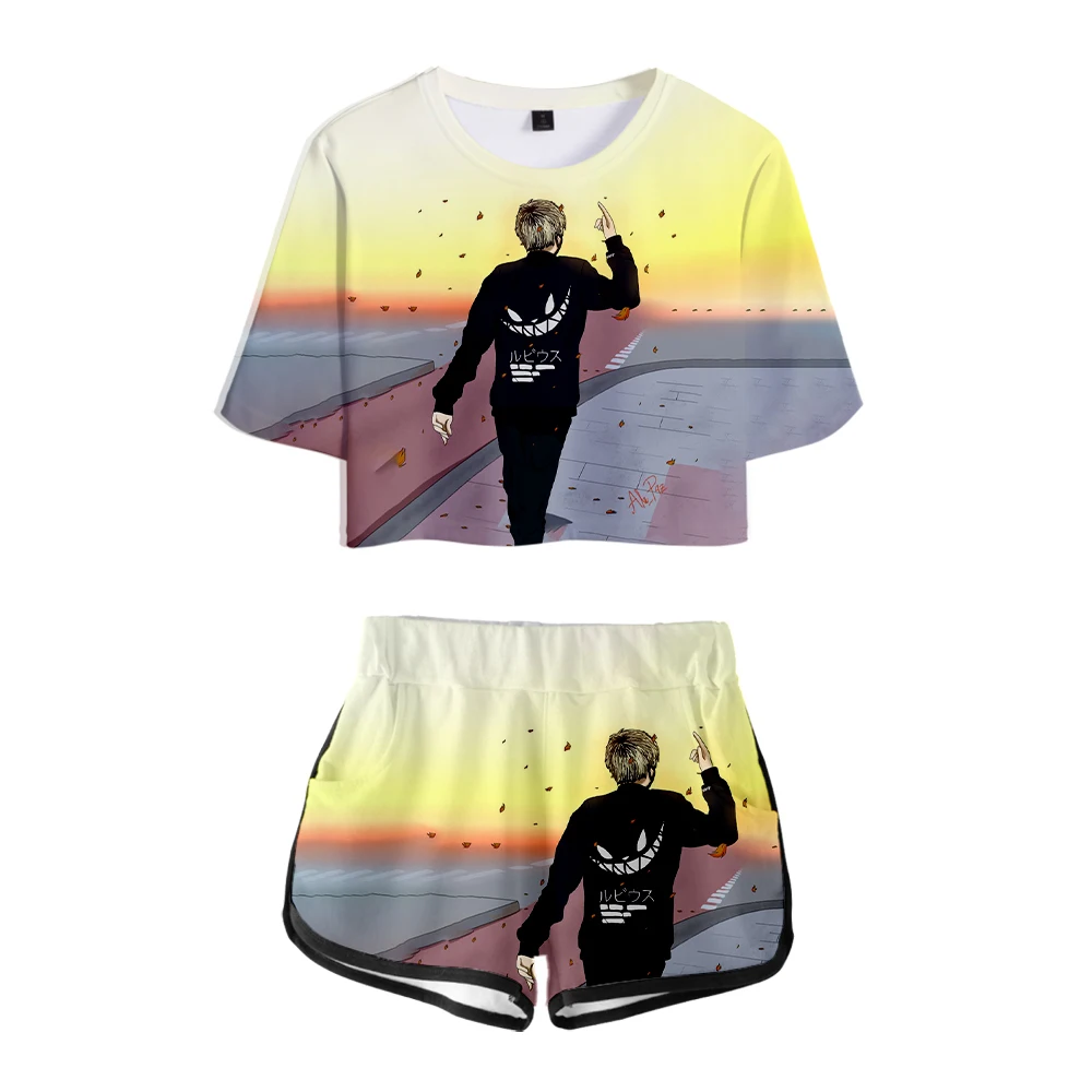 Rubius Z 3D Summer unisex Sets Sexy Short Tops+shorts Elastic Waist Suit Vitality Kawaii Two Piece Sets