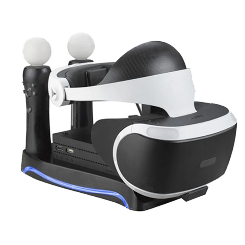 P82F 4 in1 PS VR 2nd Generation Vertical Stand PS4 VR Glasses Connector Storage Kit Joystick Charging Station with  lights