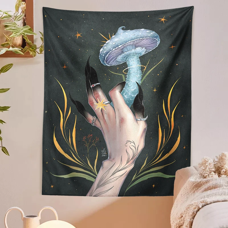 Mushroom Witch Tapestry Mandrake Wall Hanging Forest Magic Witch hand Tapestry Livingroom Bedroom Dorm Home Decor Art Deco