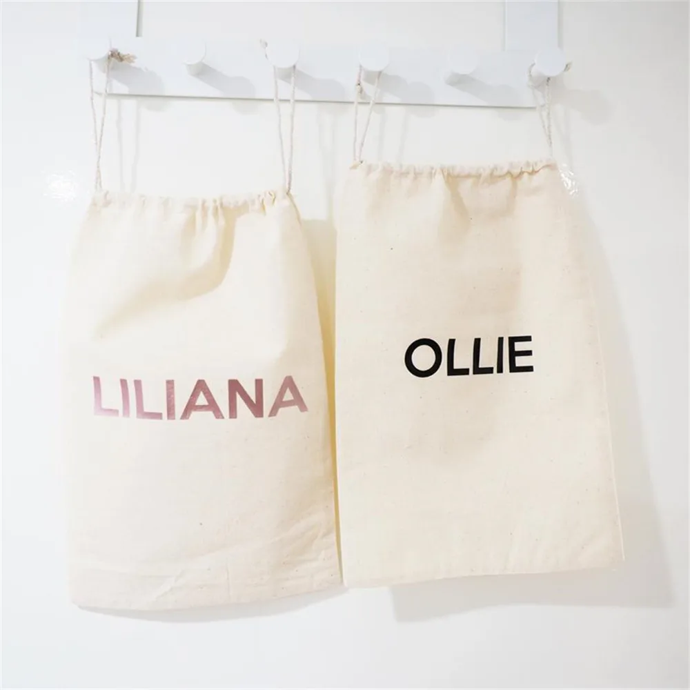 

Personalised Favour Bags in CAPITALS - Cotton Drawstring Pouch - Custom Named Gift Bags - Weddings, Baby Showers, Parties