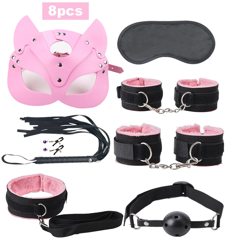 Nylon Plush Kits Sex Toys For Women Leather Mask Handcuffs Fox Tail Gag Whip Spanking Anal Plug Butt Bdsm Bondage Adult Games