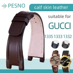 Pesno Top-layer Leather Watch Band Black  Brown Dark brown20mm Genuine Leather Watch Strap Suitable for GUCCI 133.5 133.3 133.2