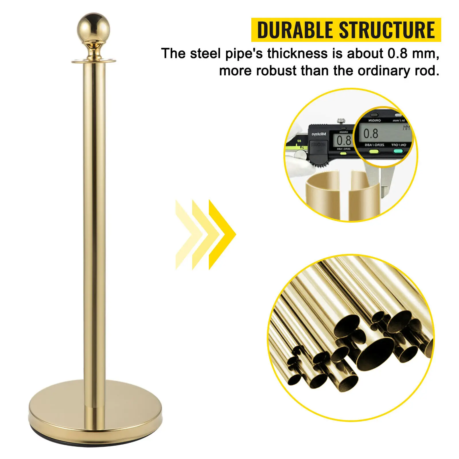 VEVOR 35.4 Inch Gold/Silver Crowd Control Stanchion Posts Queue Red/Black Velvet Rope Line Barriers with Stable Base for Stadium