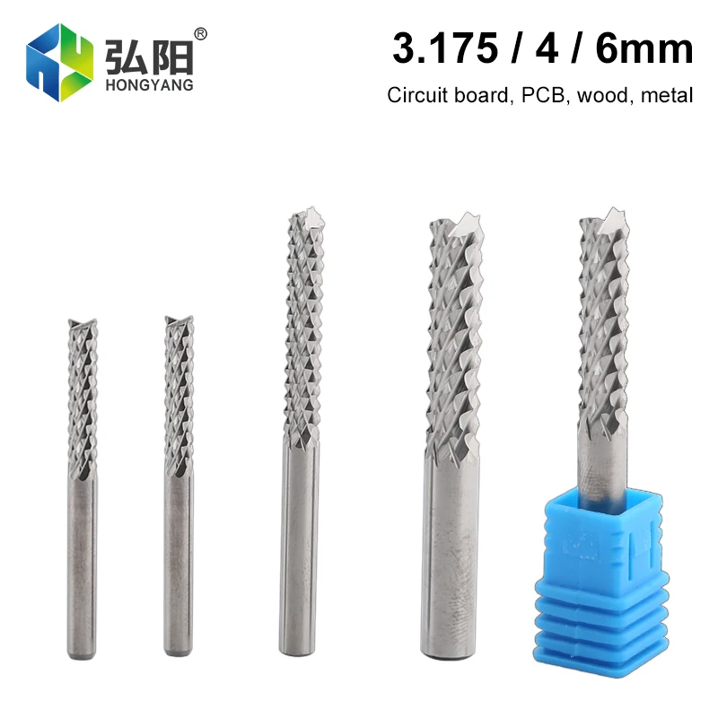 1pcs 3.175 / 4 / 6mm Corn Tooth Cutting And Milling Cutter CNC Carbide Wood Carving Drill Bit, Circuit Board PCB End Mill