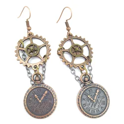 Pendientes Steampunk de estilo Vintage para mujer, aretes con dijes de reloj y engranajes de eje, novedad