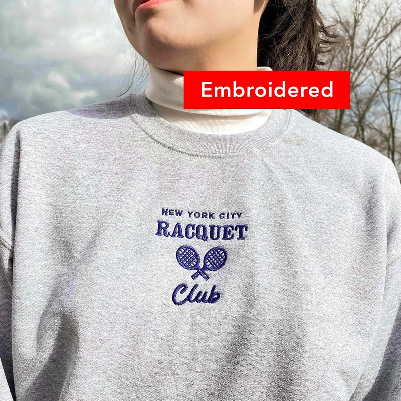 New York Recquet Club Letters Embroidery Casual Sweatshirts For Female Grey Cotton Warm Tops Loose American Fashion Pullover