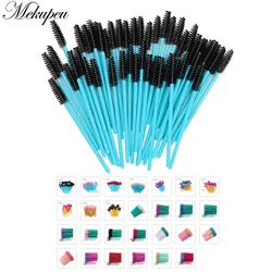 50 unids/lote de varitas para rímel con mango azul dorado de nailon, aplicador, cepillo de pestañas desechable para extensiones de pestañas, pinceles de maquillaje