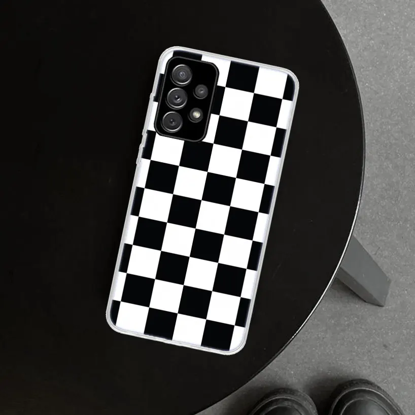 Black White Checkered Phone Case for Samsung Galaxy A15 A25 A35 A55 A14 A24 A34 A54 A04S A13 A23 A33 A53 A03S A52 A12 A22 A32 A0