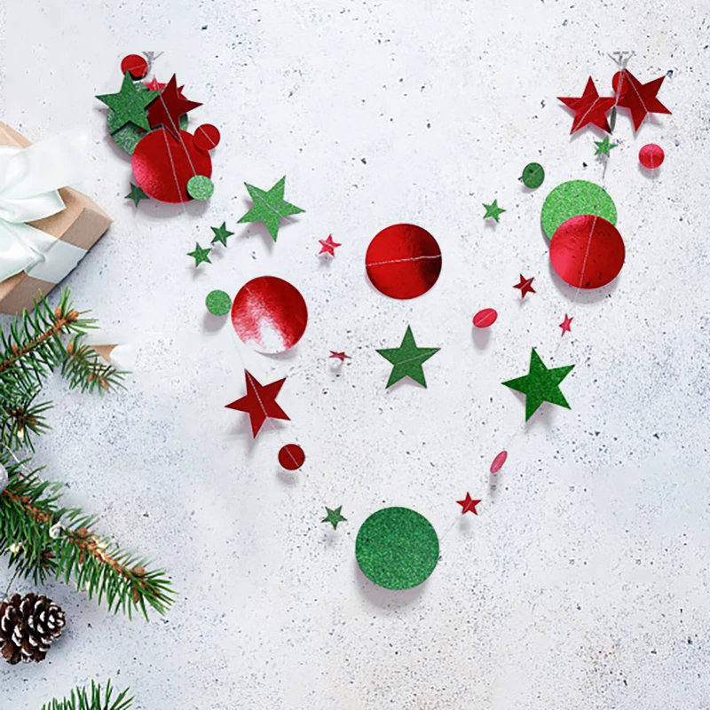 4m Rose Gold Mirror Paper Banner Star Round Shape Garland Banner Birthday Wedding Party Baby Shower Chrismas Decoration Supplies