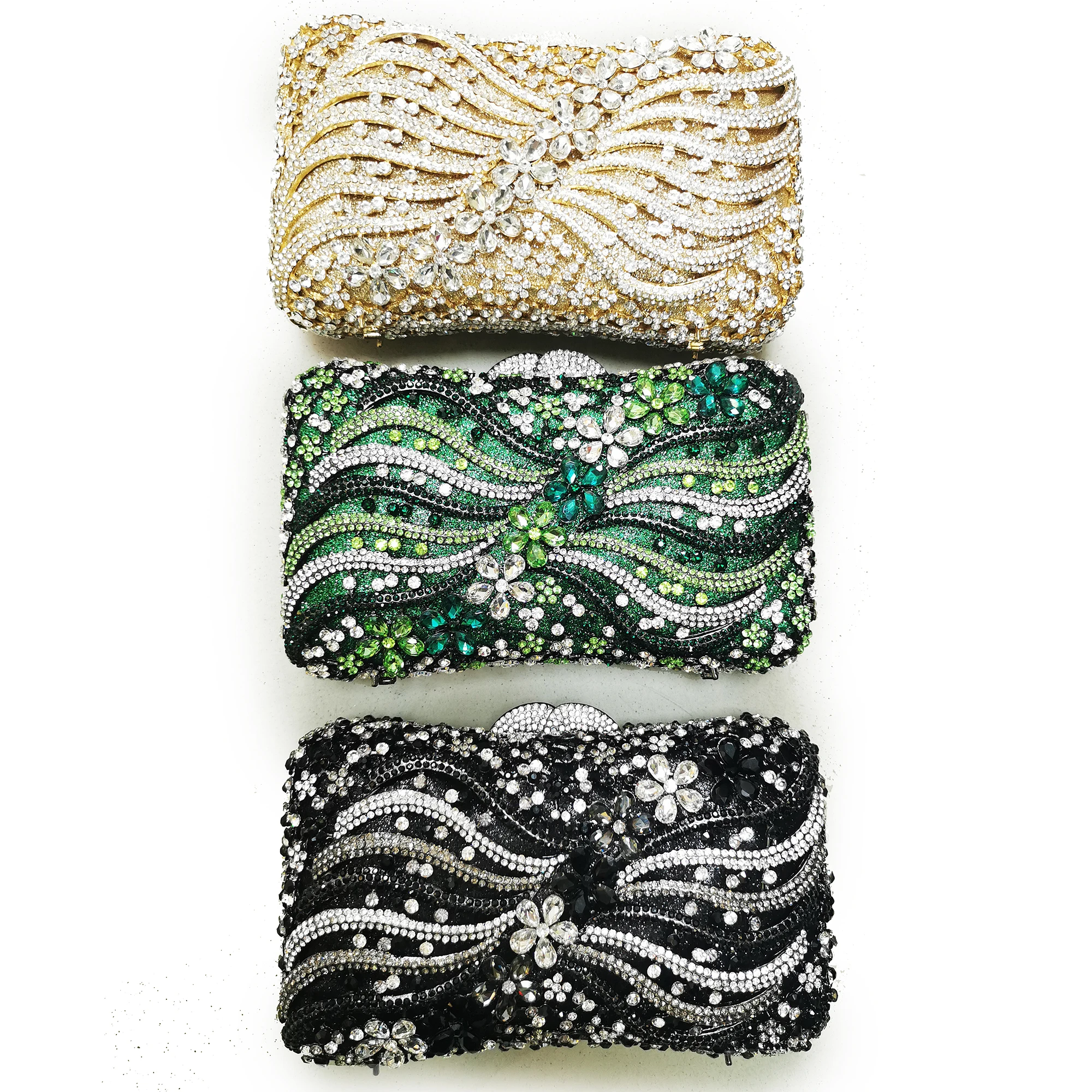 New Arrival White/Green Rhinestone Clutch Phone Purse Luxury Women’s Diamond Crystal Evening Bags Clutches Lady Banquet Handbag