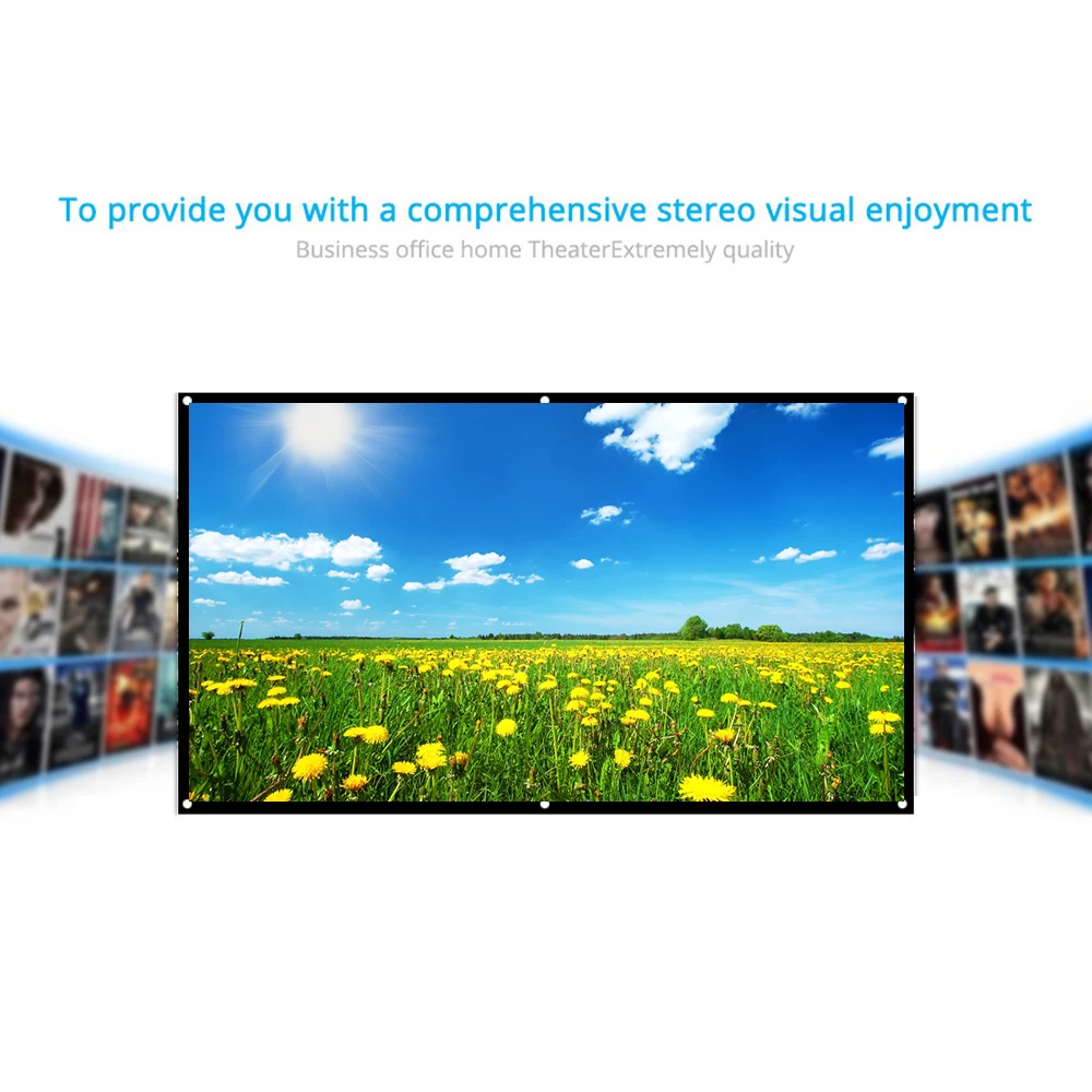 70\'\' 100\'\' 120\'\' Portable Projector Screen HD 16:9 White Dacron Projection Screen Foldable for Home Theater Wall Projection