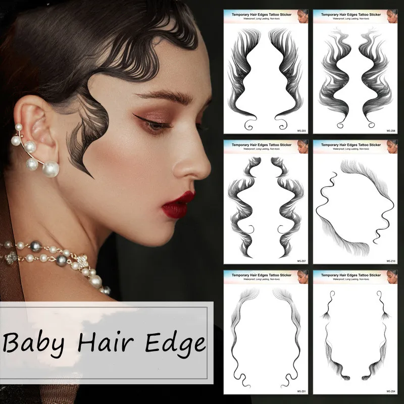 Baby Hair Edge Hair Tattoo Stickers Bangs Broken Hair Stickers Hairline Forehead Baby Sideburns Hair Tattoo Stickers 18 Styles