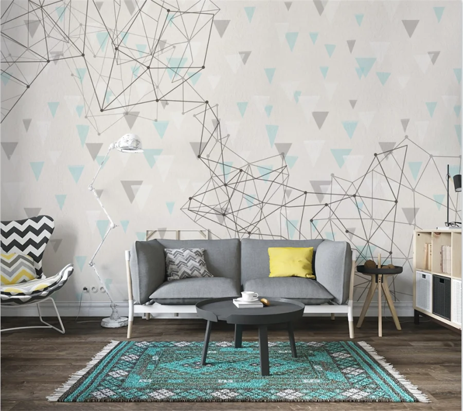 

wellyu Customized large mural 3d Nordic style modern concise abstract line geometric background living room wallpaper