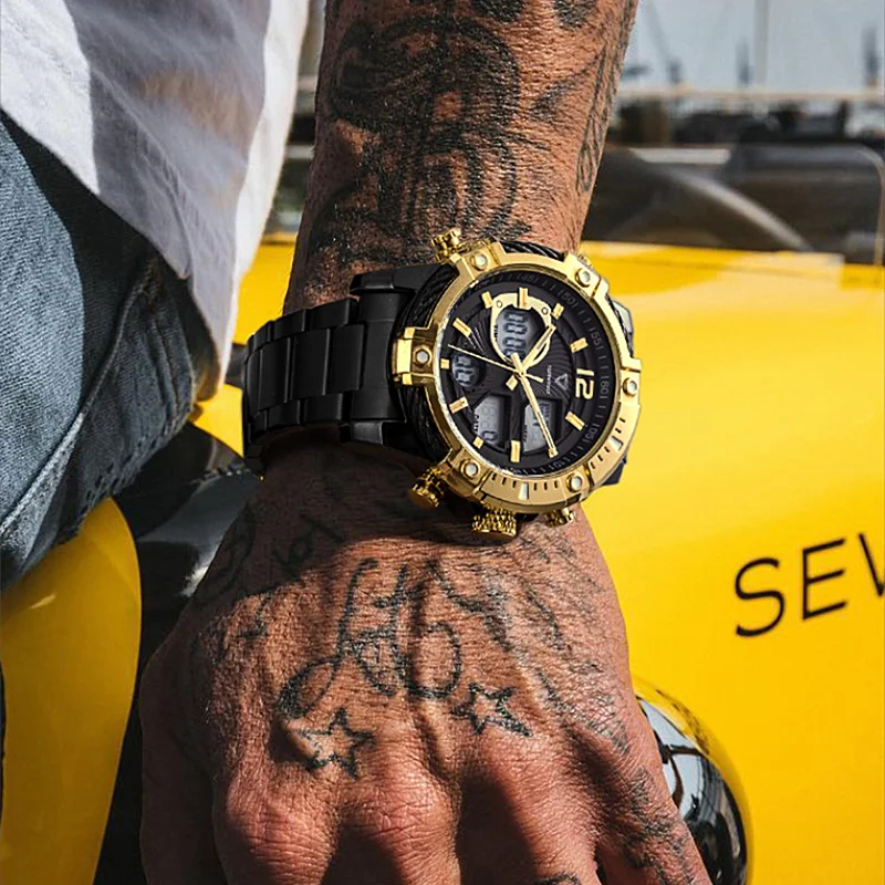 

2021 New Large Dial Waterproof Men's Electronic Watches Fashion Personality Dual Movement Multi-Function Display Watch For Men