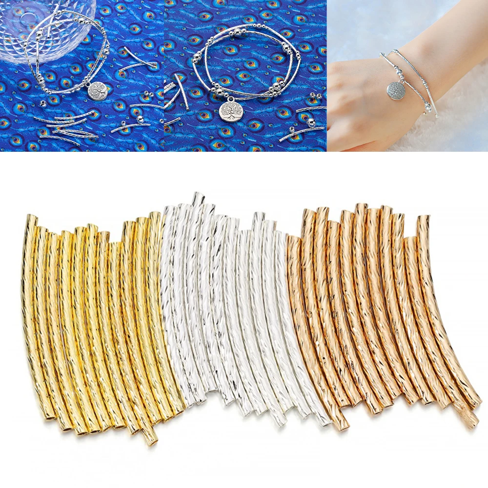 

100Pcs/Lot Stripe Copper Curve Tube Spacer Beads Connectors for DIY Bracelet Necklace Jewelry Making Supplies Accessories