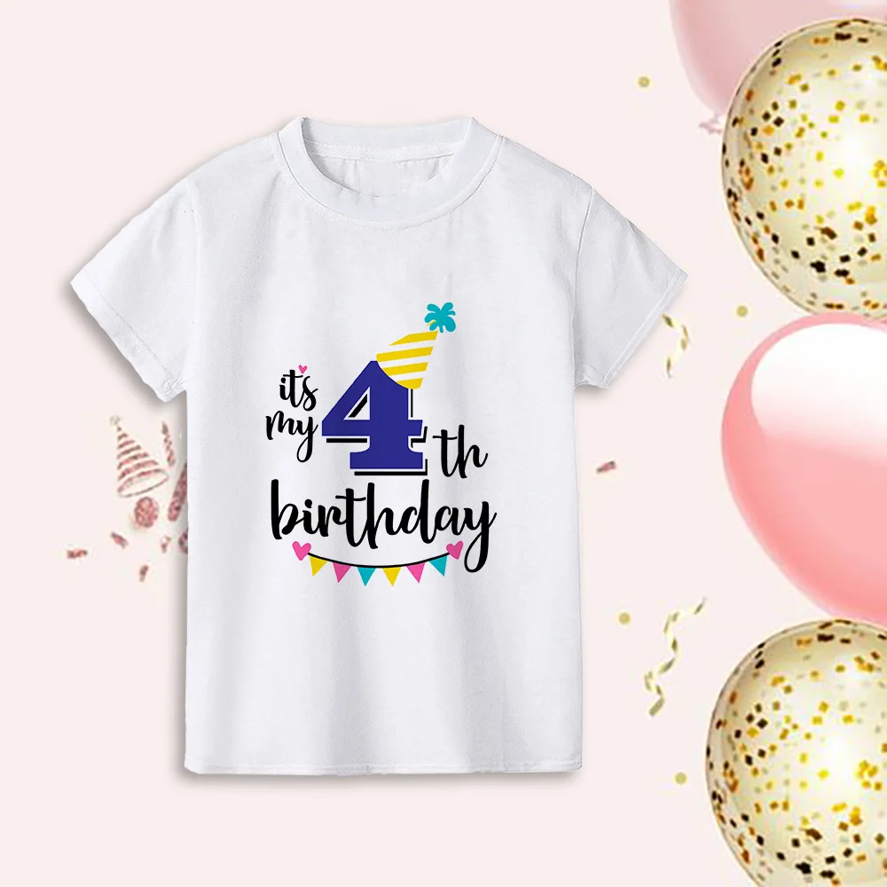 New Kids Boys Creative Birthday T-shirts Top Children 1 2 3 4 5 6 7 8 9 Year Party Short Sleeve Shirt Clothes Baby Birthday Gift