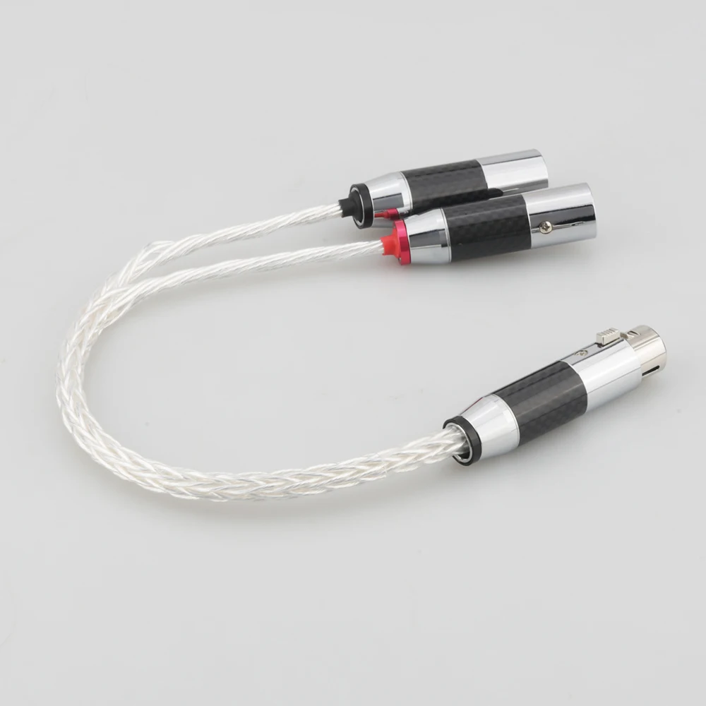 8AG Silver Plated XLR Female to Dual XLR Male Y Splitter 3Pin Balanced Microphone Cable Rhodium Plated XLR Plug HIF