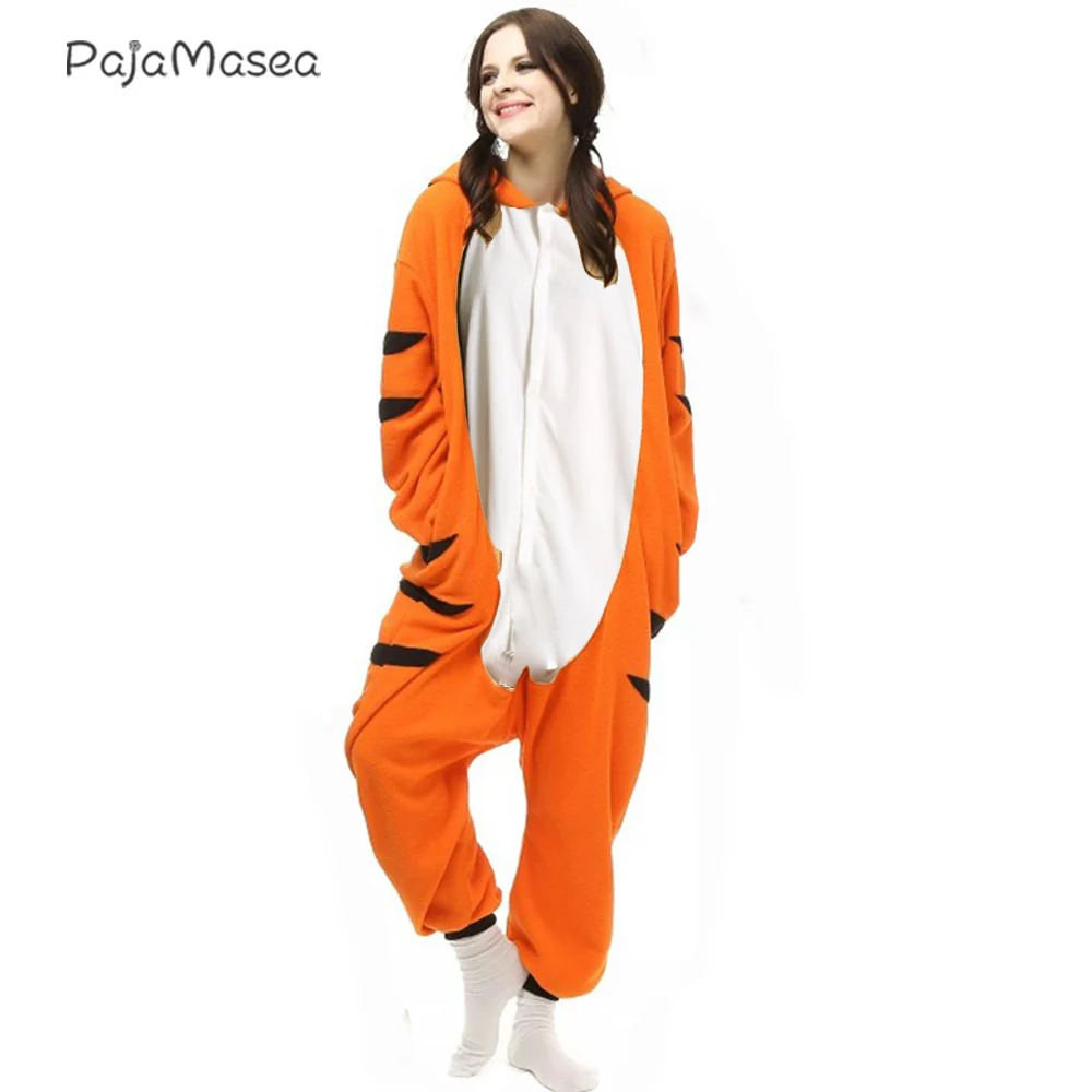 Uomini Adulti Tigre del Bengala Tutina Donna Cartoon Pigiama congiunto Gioco di ruolo Animale Costume Cosplay per Halloween Procione Kigurumi