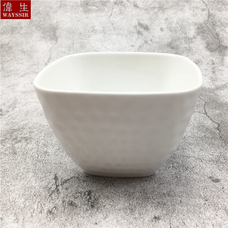 White Porcelain Square Salad Bowl, Household Fruit Bowl, Soup Rice Bowl, Dinner Tableware, Ceramic Ball Dish, Hammer Eye, 4Pcs