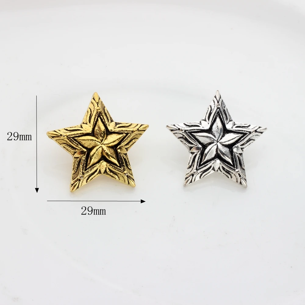 3pcs/lot 28MM Retro Alloy Vintage Bronze 3D Stars CONCHO Pentagram Decorative Buttons Charms For DIY Accessories