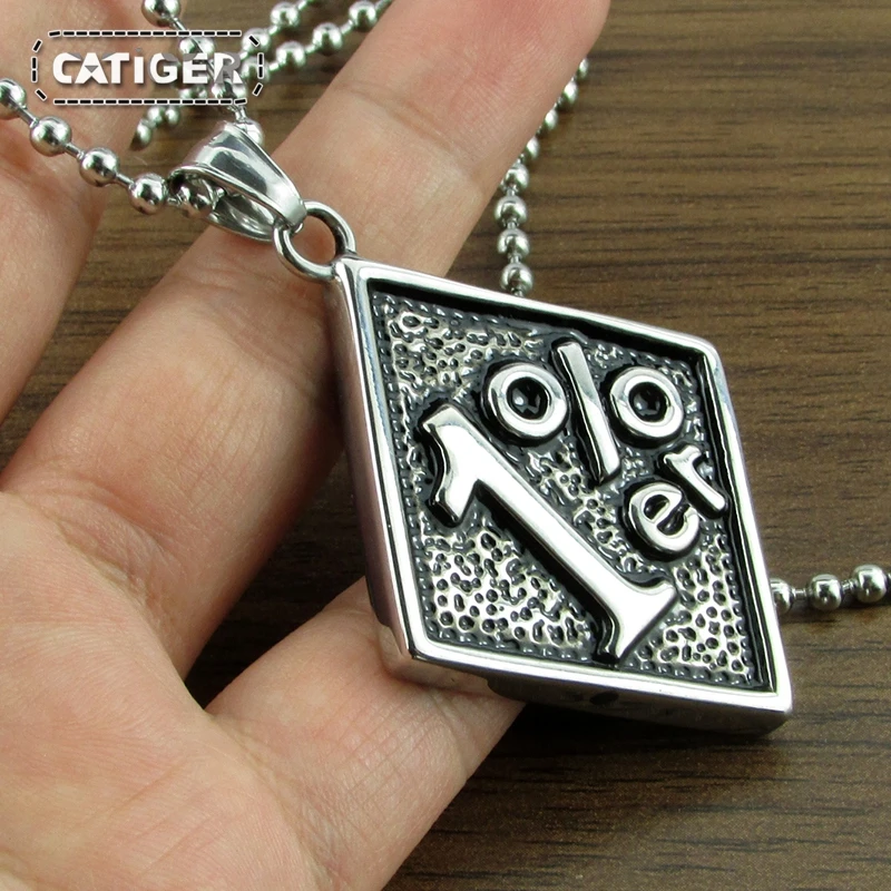 Free Shipping  Vintage 316L Stainless Steel Silver Color Black Number 1% er Biker Motorcycle Sport Pendant Necklace