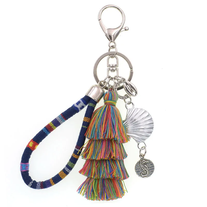 WELLMORE bohemia Key Chains handmade shell with long tassel alloy Key Chain Girl Bag Keychain fashion jewelry dropshipping