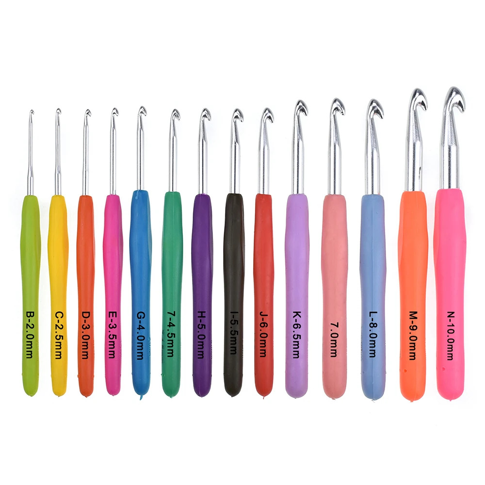 14pcs Multicolor Ergonomic Soft Grip Handles Crochet Hooks Set Knitting Needles Hook Handles Durable With Case Weaving Tools