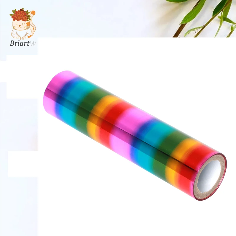 Briartw 5 Meters x 1 Roll Rainbow Color Heat Activated foil Hot Foil Rolls Hot Stamping Foil Paper Holographic Heat Transfer