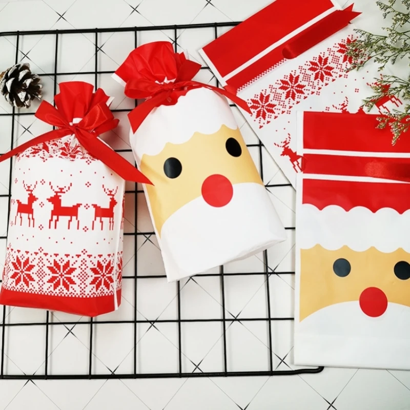 christmas gift bags Elk Snowman santa claus Cookies candy Drawstring bag decorations new year Xmas Party presents packaging 2022