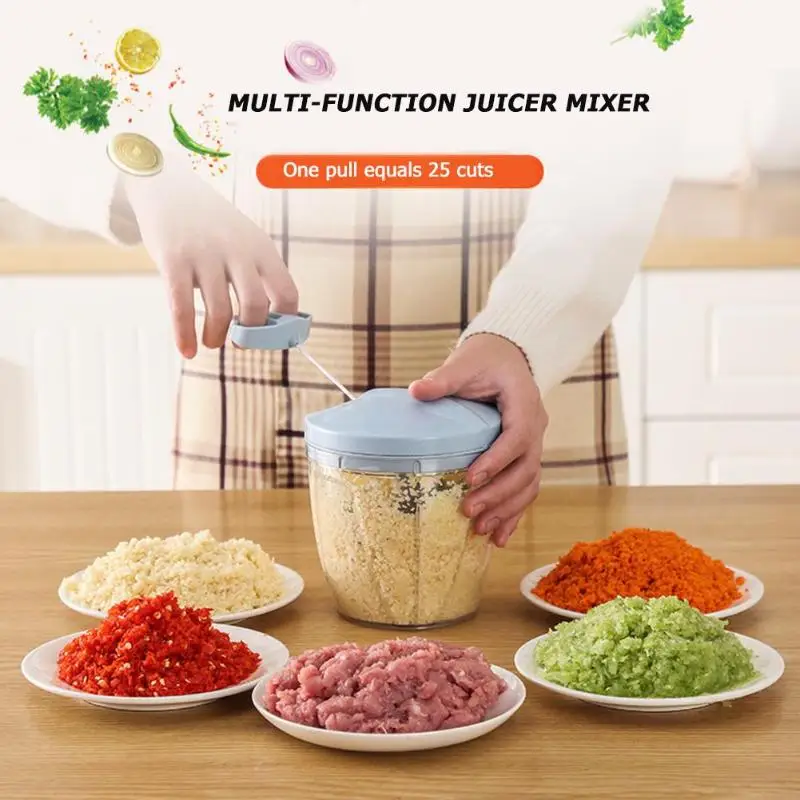 

2 in 1 Portable 5 Blades Meat Grinder Fruit Vegetable Shredder Slicer Food Chopper Mincer Mixer Blender Manual Juicer