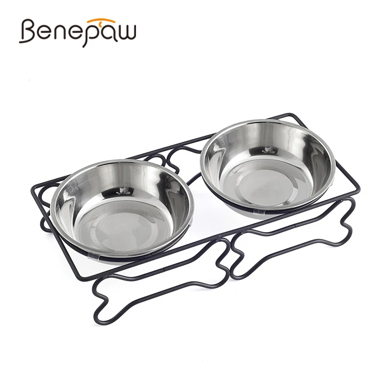 Benepaw Quality Bone Style Raised Pet Feeder For Small Medium Large Dog Stainless Steel Iron Stand Cat Puppy Food Water Bowls