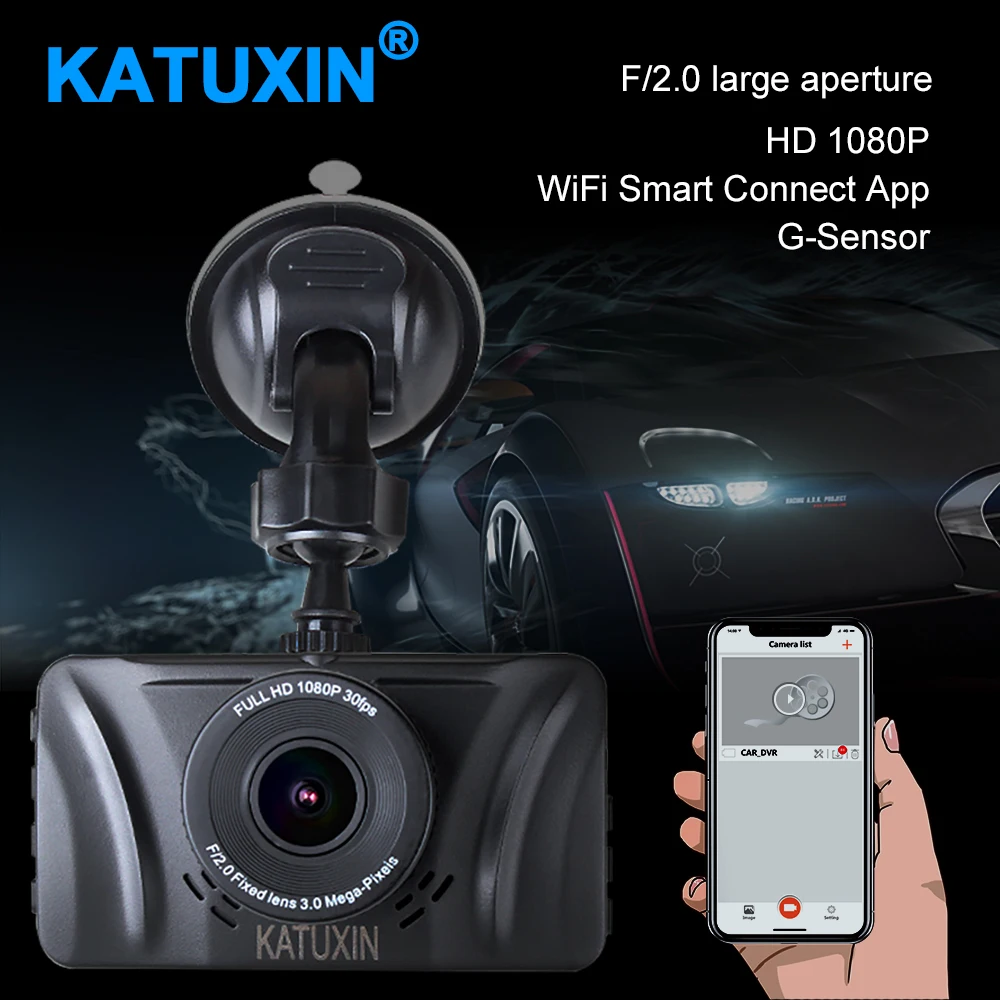 

KATUXIN HD WIFI Car Dash Cam DVR Camera 3 Inch Screen Night Vision Sony IMX 323 Camera Recorder R801