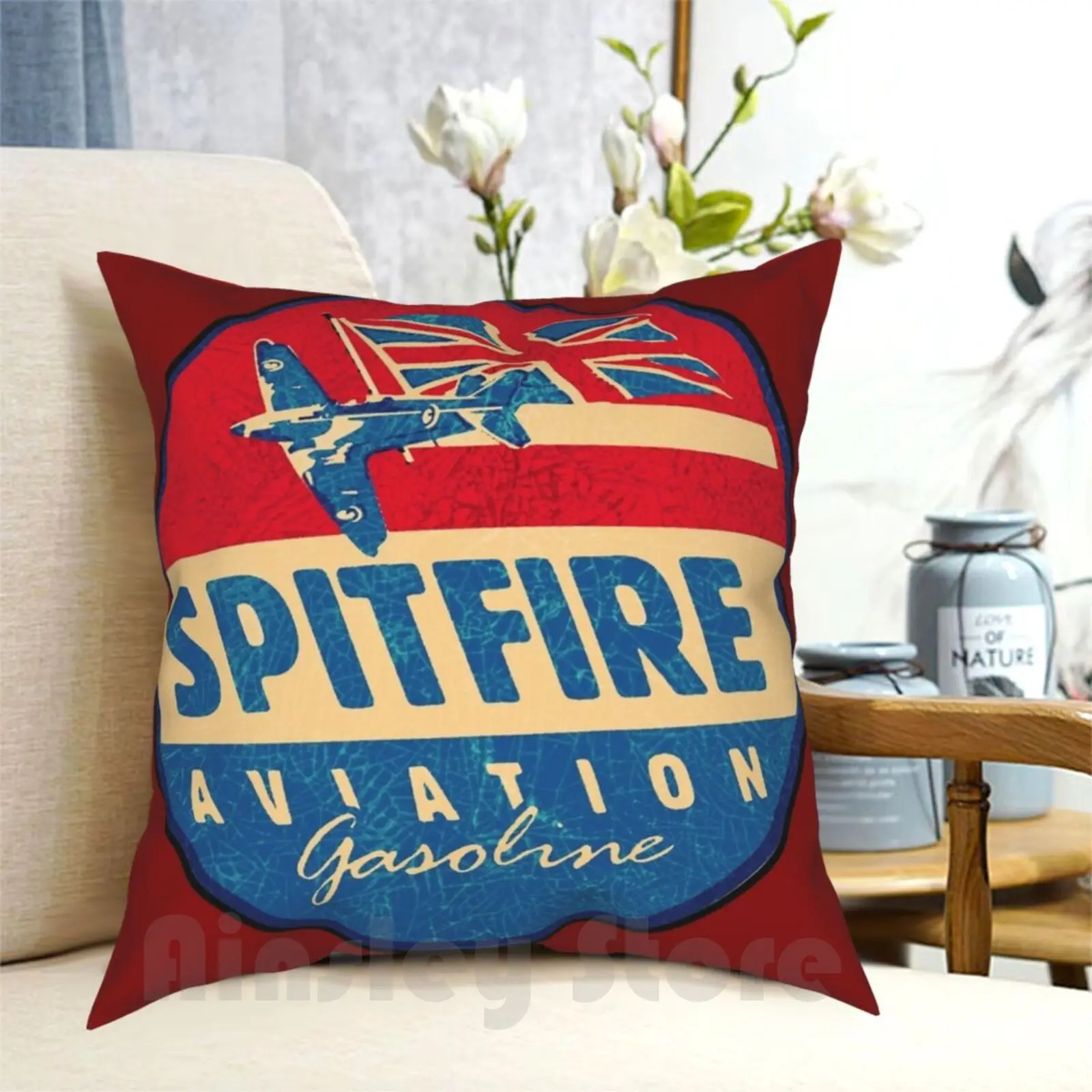 Spitfire Aviation Gasoline Pillow Case Printed Home Soft Throw Pillow Spitfire Aviation Gasoline Fuel Pilot Plane Boeing