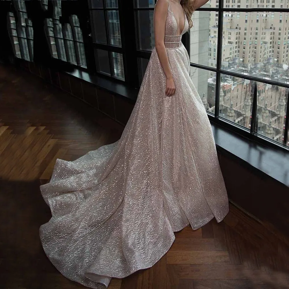 Robe De Soirée longue scintillante et élégante, couleur Champagne argenté, Sexy, tenue De bal avec traîne, 2022