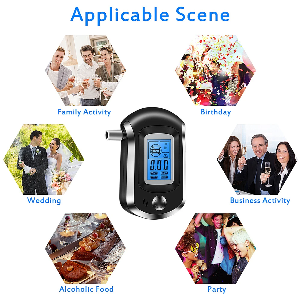 2024 New Digital Breath Alcohol Tester Mini Professional Police AT6000 Alcohol Tester Breath Drunk Driving Analyzer LCD Screen