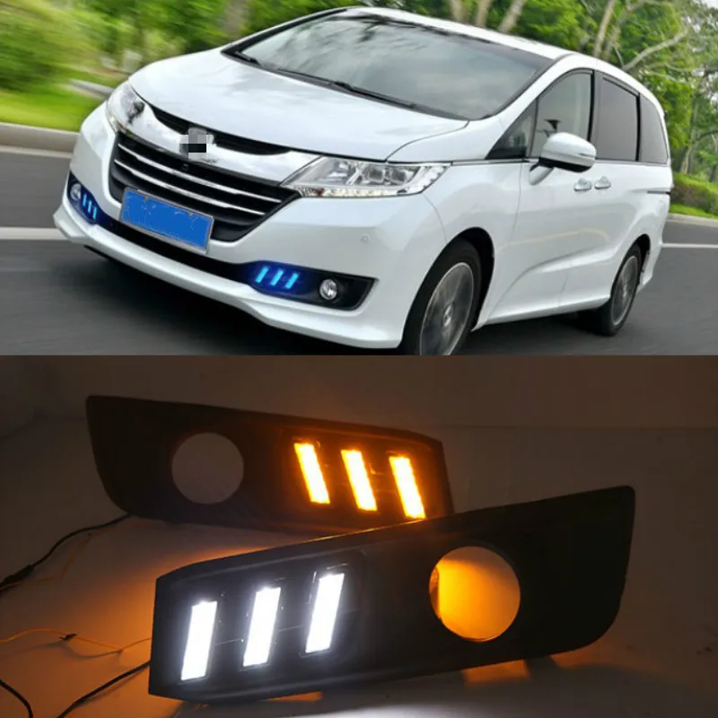 LED DRL Daytime Running Light For Honda Odyssey 2015-2017 White Daytime light Yellow Turn Signal Light Blue Lamp Car