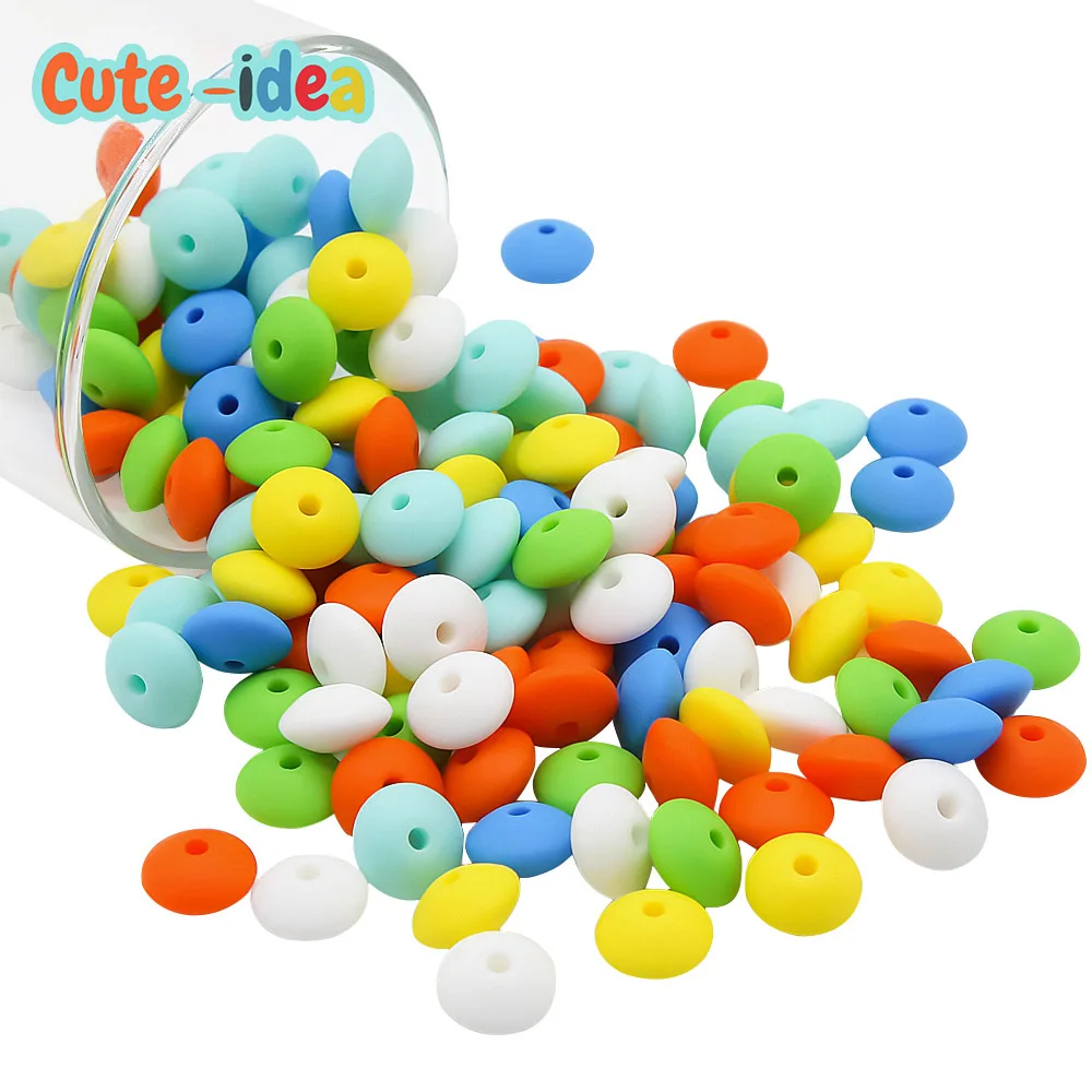 Cute-idea 10pcs Lentil Silicone Beads 12mm Food Grade Silicone DIY Baby Pendant Necklace Baby Teether children's products