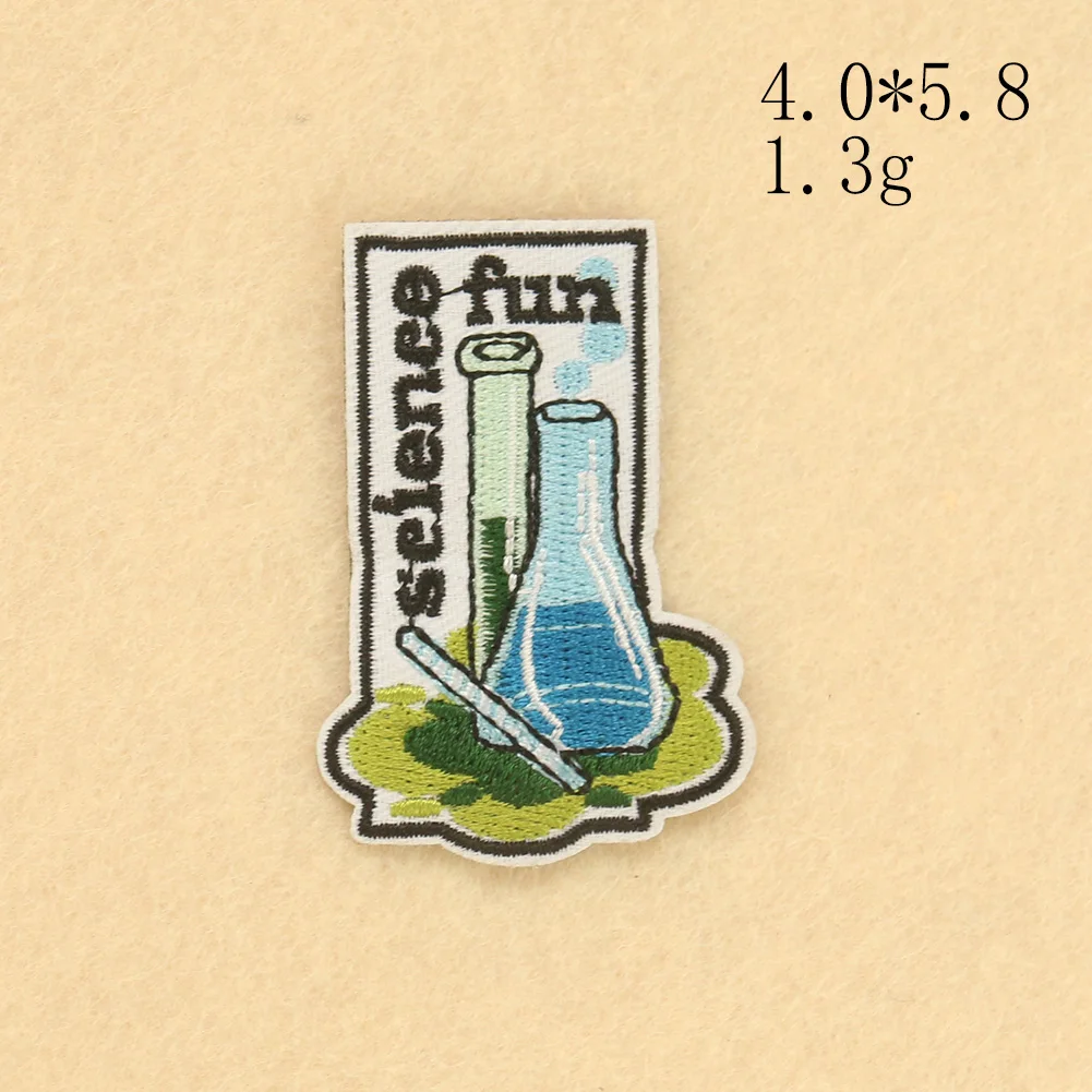 2PCS Science Fun Patch Chemistry Experiment Clothes Stickers Embroidery Applique Scientist Fabric Badge Iron on Patches Clothes