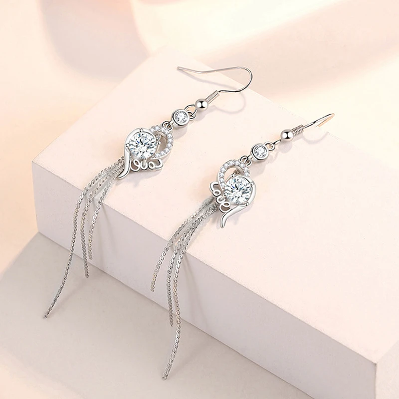 KOFSAC-pendientes de plata esterlina 2021 para mujer, aretes largos de alta calidad con borlas, circonita, corazón de amor, regalos, novedad de 925