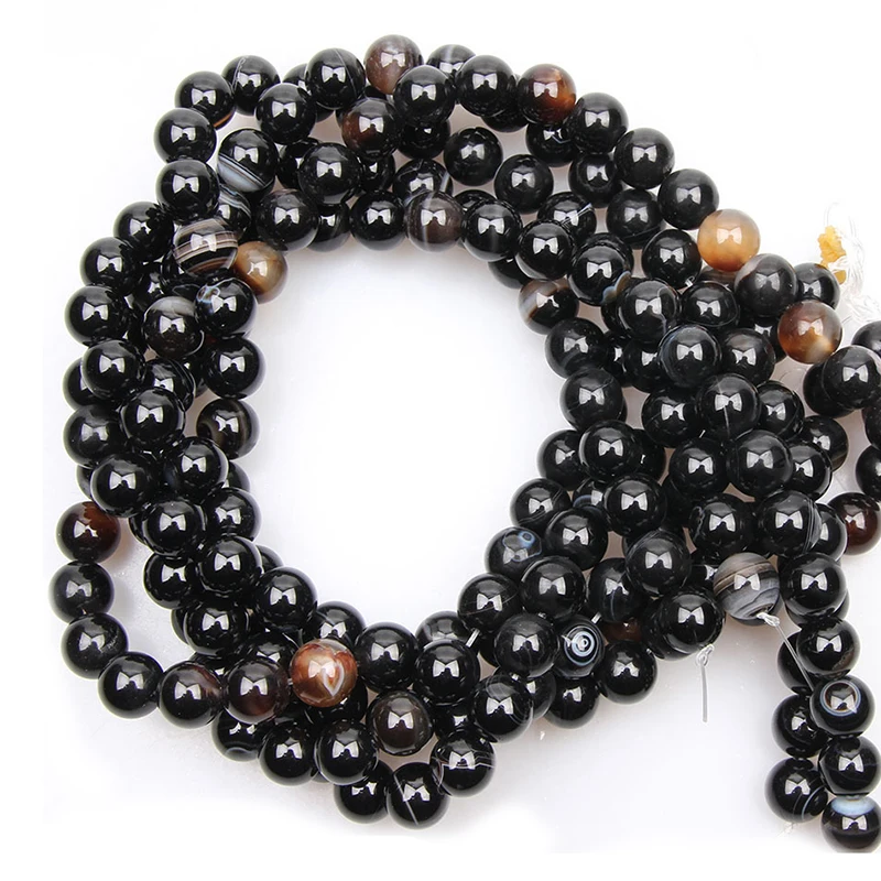 Smooth Black Striped Agates Onyx Beads For Jewelry Making 15.5inch Natural stone beads Pick Size 4 6 8 10 12mm Beads